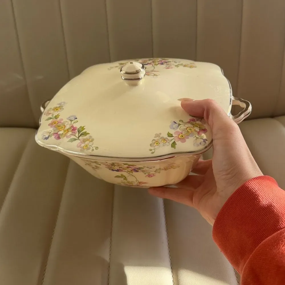 Vintage Paden City Pottery Regina pattern Floral Serving Dish with Lid